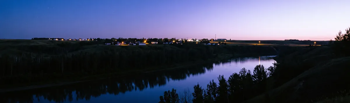 Prairie river valley at blue hour